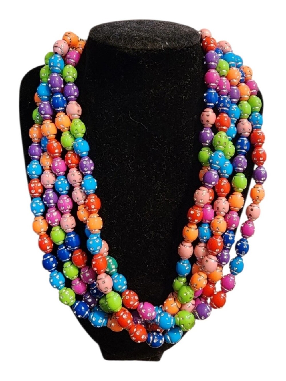Rainbow Beaded Multi-Color Chunky Colorful Statement Green Blue Orange Necklace